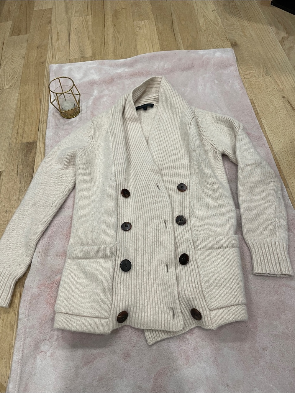 ca va de soi Cream Double Breasted Super Geelong Wool Cardigan Size M